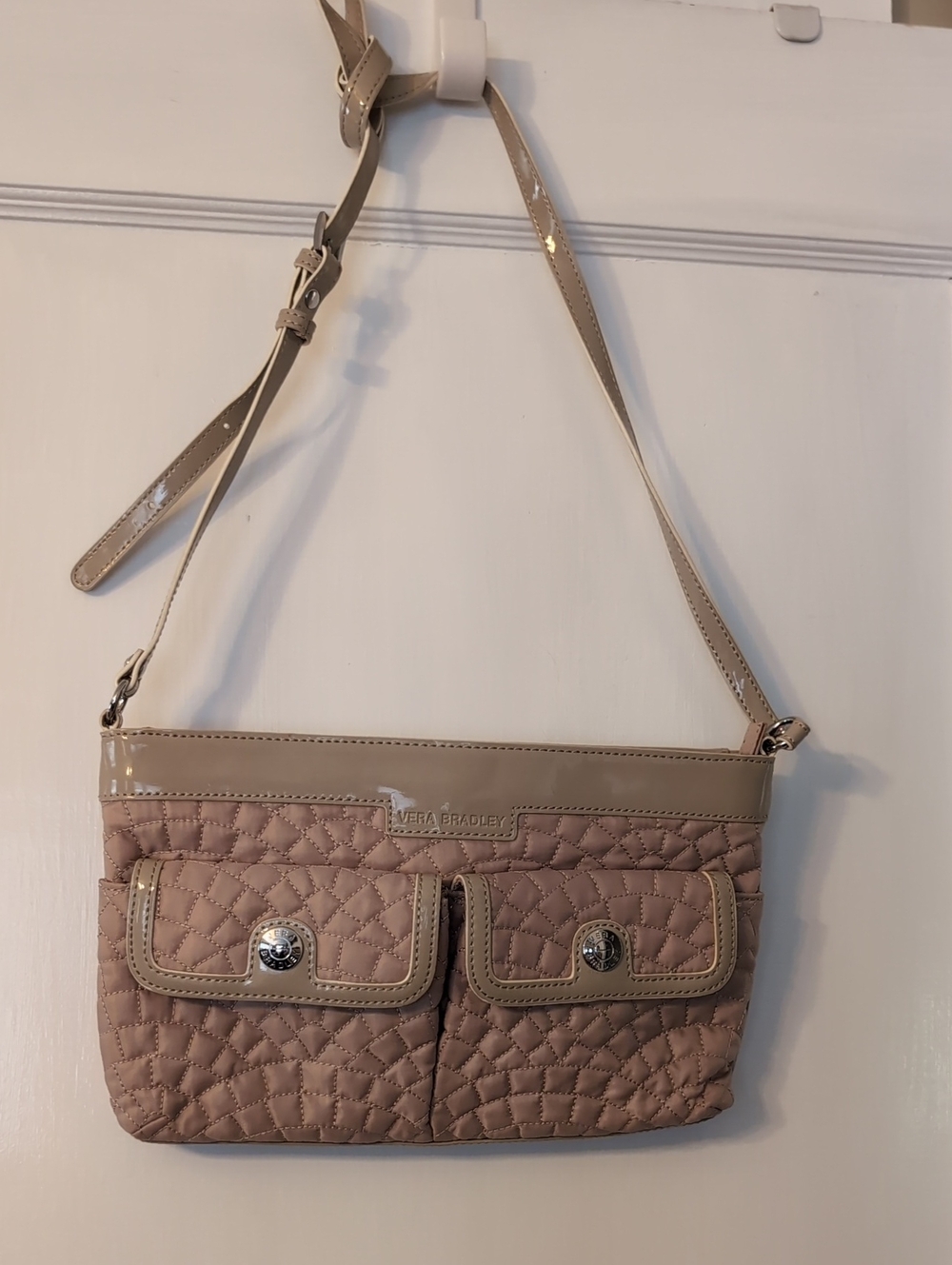 Vera Bradley Quilted Crossbody in Taupe Patent Trim